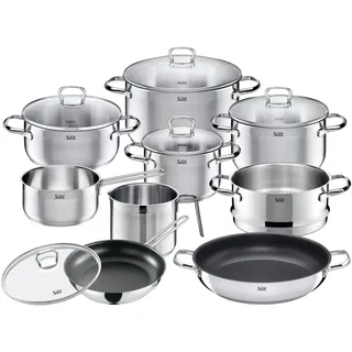 Silit Toskana Topf-Set 8-tlg. Dampfgareinsatz + Milchtopf + Bratentopf + Servierpfanne + Fleischtopf + Bratpfanne + Stieltopf