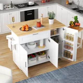 MODFU Sideboard mit 3 Türen und 1 Schubladen, Küchentisch Schrank ,klappbares Design- Buffet mit Handtuchhalte für Wohnzimmer, Schlafzimmer, Kinderzimmer, Jugendzimmer und Büro, Weiß - Weiß