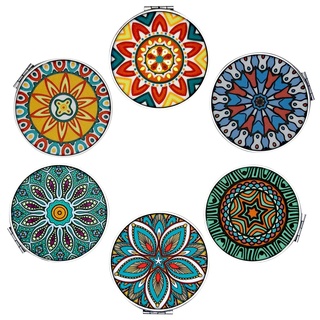 Beaufy Vergrößerungs Kompakt Spiegel Travel Makeup Handheld Klappbare Tragbare Kleine Perfekte Party Geburtstags Festival Geschenke für Frauen Mädchen Dame Prägung Mandala Stilvolles Design 6er Pack