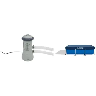 Intex Krystal Clear Cartridge Filter Pump - Pool Kartuschenfilteranlage - 900 L/H & Rectangular Pool Cover - Poolabdeckplane - 300 x 200 cm - Für Rectangular Frame Pool