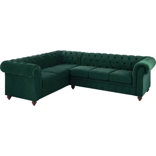 Home affaire Chesterfield-Sofa »Duc Ecksofa L-Form«, hochwertige Knopfheftung im Rücken, Samtoptik mit changierender Optik, grün