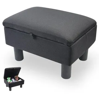 Unyqoos® Stilvoller Sitzhocker mit Stauraum – Leinenbezug & massive Holzbeine, vielseitiger Aufbewahrungs-Pouf für Wohnzimmer, Schlafzimmer, Flur - Schwarz