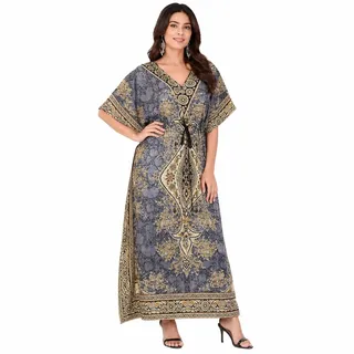 Art of Creation Damen Lange Kaftan-Kimono, Maxi-Stil, Kleider für Frauen in regulärer bis Übergröße, grau, Einheitsgröße