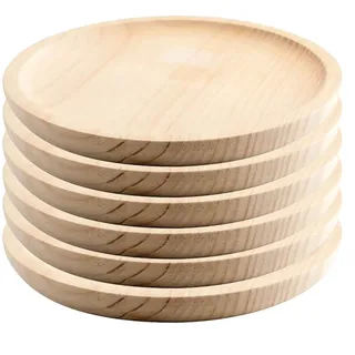 MGE - Holzteller Rund - Pizzabrett - Holzplatte - Holzbrett Rund - Fleischteller - Pizza Brett - Pizzateller Holz - Pizzateller - Schneidebrett - Kiefer - Set von 6 - Ø 24 cm