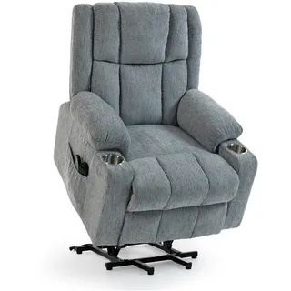 Okwish Relaxsessel 91/84/106 cm hellgrau aus Samt mit Aufstehhilfe, Massage- und Wärmefunktion , Hellgrau , Textil , 84x106x91 cm , Wohnzimmer, Sessel, Relaxsessel