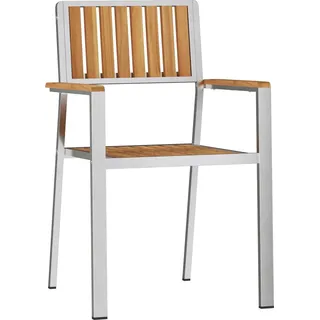 Stapelbare Gartenstühle 2 Stück aus massivem Teakholz und Metall, Gartenstühle DesignMöbel Neu - Grau