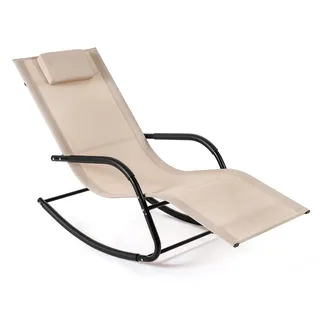 FANTASK Schaukelstuhl, Sonnenliege wetterfest bis 160 kg belastbar, Schaukelliege mit Kopfstütze, Gartenliege, Relaxliege für Garten, Terrasse, Balkon (Beige)