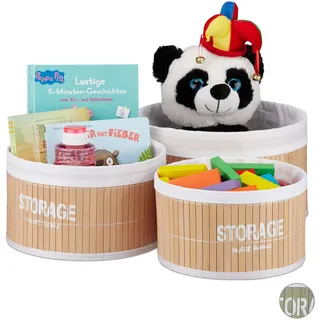 RRelaxdays Aufbewahrungskorb 3er Set rund, Dekokörbe, Vintage-Style, Aufbewahrungsbox aus Bambus, HD: 16,5x29 cm, Natur