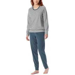 Schiesser Damen Schlafanzug lang Frottee warm kuschelig wohlfühlen-Nightwear Pyjamaset, Jeansblau_181968, 50