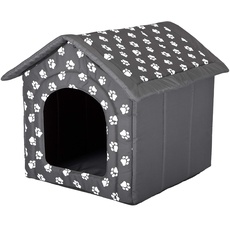 HobbyDog Hundehaus Hundehütte für mittelgroße Hunde - Katzenhaus, Katzenhöhle - mit herausnehmbarem Dach - Tierhaus für Katzen und Hunde für Drinnen/Indoor 60 x 55 x 60 cm Graphit mit weißen Pfoten