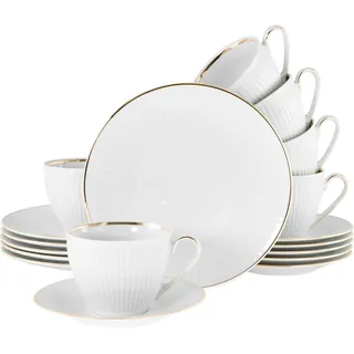 Kaffeeservice CREATABLE "Valencia Gold, Kaffee-Service 18-tlg", weiß, 18 Stk., Porzellan, Geschirr-Sets, Kaffeeservice, Elegant, Goldrand