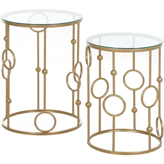 Homcom 2er-Set Couchtisch, Beistelltisch mit Glasplatte, Wohnzimmertisch Sofatisch | Goldfarben , 41x57x41 cm Gold