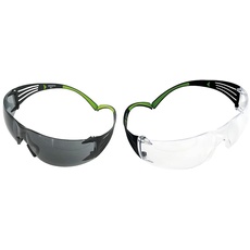 3M Schutzbrille SecureFit 400 UU001467859 Schwarz, Grün & Schutzbrille SF401AF, klar – Arbeitsschutzbrille mit Anti-Fog- & Anti-Scratch-Beschichtung – Wirkungsvoller UV-Schutz