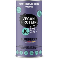 Powerstar VEGAN PROTEIN 500 g | Veganes Protein-Pulver ohne Soja | Mehrkomponenten Eiweiß-Pulver mit 10 Superfoods ergänzt | Deutsche Herstellung | Ideal zum Muskelaufbau | Blueberry