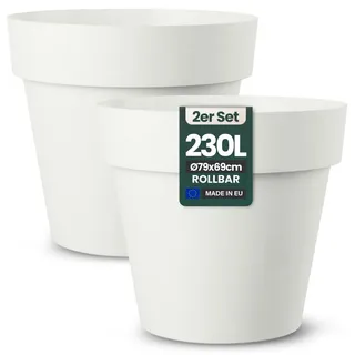 Kreher XXL Pflanztopf/Pflanzkübel rund mit 79 cm Durchmesser, ausstattet mit Rollen! Der Eye-Catcher für Garten, Terrasse, Restaurants & Gewerbe! (Weiß, 2er XXL)