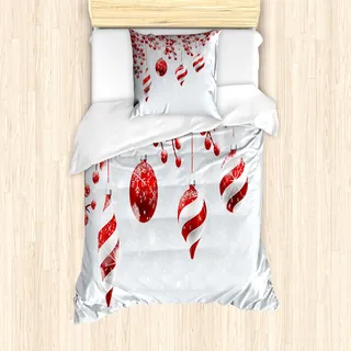 ABAKUHAUS Weihnachten Mantele, traditionell, Milbensicher Allergiker geeignet mit Kissenbezügen, 135 cm x 200 cm - 80 x 80 cm, rot-Weiss - Rot