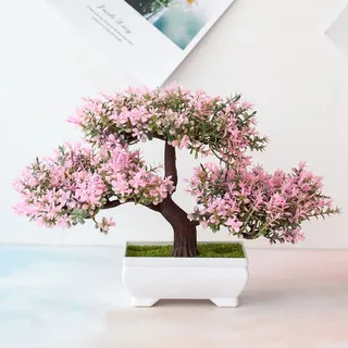 Bonsai-Baum, künstlicher Tannenbaum, Schreibtisch-Display, Topfpflanze, künstlicher Bonsai-Baum-Topf, Ornamente für Büro, Zuhause, DIY-Dekoration, Rosa