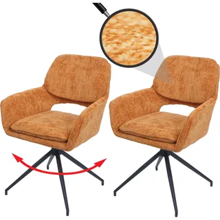 2er-Set Esszimmerstuhl HWC-N74, Küchenstuhl, drehbar Auto-Return, Stoff Chenille (490g/m2) ocker-gelb - Orange