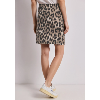 Minirock STREET ONE "Style Happy Paperbag", Damen, Gr. 38, braun (timeless beige), Web, Obermaterial: 85% Viskose, 13% Polyester, 2% Elasthan, körpernah kniefrei, Röcke Minirock, Sommerrock im Leo-Look