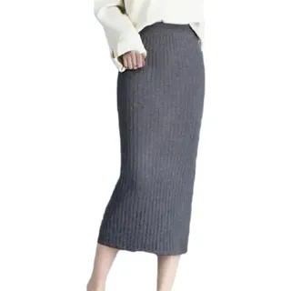OLEETS Strickrock Für Damen - Vintage Split Schlanke Lange Stricken Rock Frauen Herbst Winter Elastische Hohe Taille Warme Streetwear Fashion Einfache Für Party Arbeit Büro