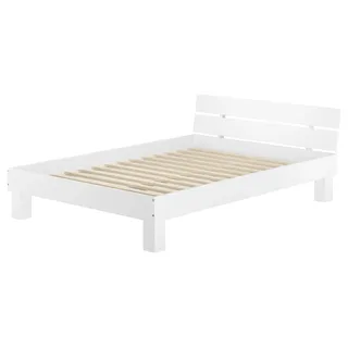 Doppelbett Überlänge 140x220 Massivholzbett weiß Futonbett Jugend Zubehör wählbar V-60.86-14-220WRollrost inkl. - Weiß