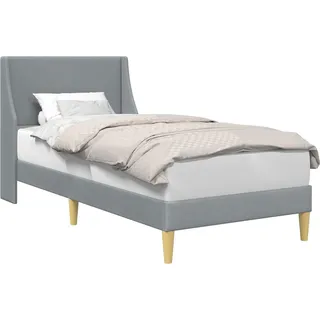 vidaXL Bettrahmen Uni mit Kopfteil Hellgrau 100 x 200 cm Stoff - Hellgrau