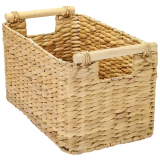 HMF Aufbewahrungskorb Badezimmer, Korb geflochten aus Wasserhyazinthe mit Holzgriffen, 37 x 22 x 20 cm