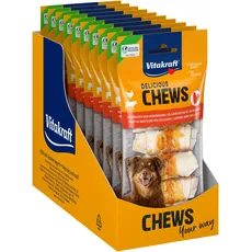 Vitakraft Chews, Hundesnack, Kauknoten zur Belohnung, aus getrockneter Rinderhaut, umwickelt mit Hühnchenfleisch, fettarm, ohne Zusatz von Zucker und Getreide (10x70g)