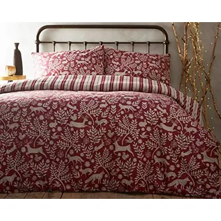 Creative Cloth Kreative Tuch Skandi Wald Duvet Set, Baumwolle, Wildberry Rot, Einzel