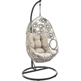 Kobolo Hängekorb FLOWER mit Gestell Relaxzone Polyrattan grau meliert - Hängeschaukel Sitzsack Hängeschaukel Hängesitz Hängematte Schaukel Hängesessel - Beige