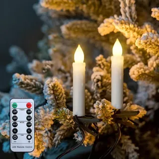 FREEPOWER 30er LED Christbaumkerzen mit Kabel 15M, Kerze mit Fernbedienung Timer Flackern Warmweiß Dimmbar Batteriebetrieben Weihnachtsbaum Kerze Lichterkette Weihnachten Deko, Outdoor Wasserdicht