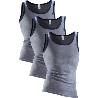 Unterhemd CLIPPER EXCLUSIVE "Tanktop für Herren", Herren, Gr. 5, 3 Stk., N-Gr, blau (marine), Feinripp, Obermaterial: 100% Baumwolle, meliert, körpernah, tiefer Rundhals, Unterhemden Unterhemd, modische Optik: Jeans meliert, tolle Baumwoll-Qualität, Topseller