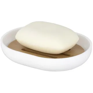Seifenschale Bambus Kunststoff , Weiß , Naturmaterialen , 9x2.5x12.5 cm , Badaccessoires, Seifenschalen