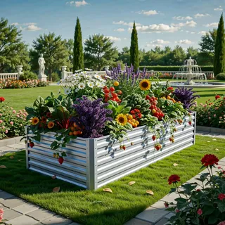 DWVO 2Set Hochbeet Metall, Hochbeete Kit Verdicktem Zink-Aluminium Magnesium Edelstahl Metall Hochbeete für Garten mit Stützstange&Handschuhe für Gemüse, Blumen (Silber 180x90x54cm)