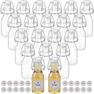 Winter Shore 120 ml Kleine Flaschen zum Befüllen mit Deckel & Etiketten (20er-Pack) - Wiederverwendbare Bügelverschluss Flasche Glas für Kombucha, Soße, Limonade - Schnapsflaschen zum Befüllen