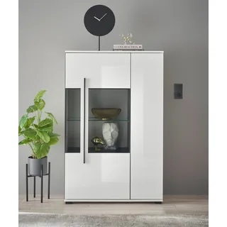 INOSIGN Vitrine »Cantara, Vitrinenschrank in Eiche Evoke oder weiß, Standvitrine« schwarzer Stangengriff, ausreichend Stauraum, vielseitig einsetzbar, weiß