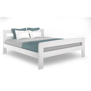 Holzbett Bett Doppel Weiß Lattenrost Bettgestell MDF 120x200 mit Kaltschaum Matratze - Weiß