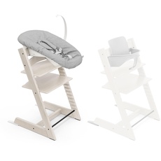 Stokke Tripp Trapp Chair (Whitewash) with Baby Set (White) and Newborn Set (Grey)