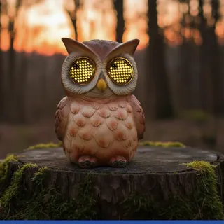 Maximex Solar Gartenfigur Eule mit beweglichen LED Augen (Blinky Eyes), blinkende Solarleuchte für Außen mit Dämmerrungssensor, wetterfeste Garten Deko für Draußen, Solarlampe Garten & Terassendeko