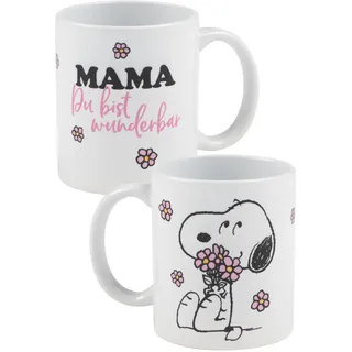 The Peanuts Snoopy Tasse - Mama Du bist wunderbar Kaffeetasse Becher Kaffeebecher aus Keramik Muttertag Weiß 320 ml
