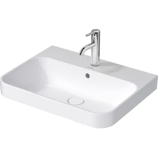 Duravit Happy D.2 Plus Aufsatzbecken, 1 Hahnloch, 600x460 mm, geschliffen, mit Überlauf, mit Hahnlochbank, 2360600000, Farbe: Innenfarbe Weiß, Außenfarbe Weiß