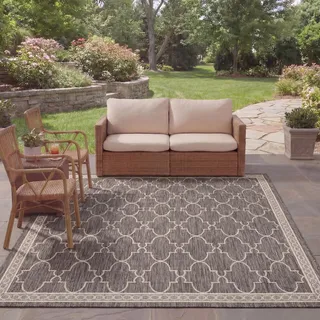 SAFAVIEH Zeitgenössische Teppich für Wohnzimmer, Esszimmer, Schlafzimmer - Courtyard Collection, Kurzer Flor, Schwarz und Beige, 244 X 335 cm