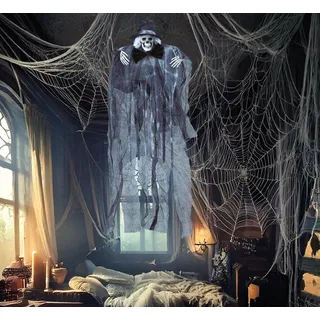 FIESTAS GUIRCA | Skelett Hängefigur mit Ketten und Licht (90 cm) - Halloween Dekoration für Partys und Feiern - Ideal für gruselige Umgebungen und Schreckensszenarien - Schwarz