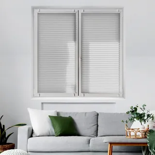 BLINDECOR Plissee ohne Bohren | Plissee 4LOCK 30 Grau - 90 x 220 cm | lichtdurchlässiges Plissee für aufklappbare Fenster