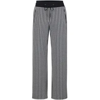 Schlupfhose GOLDNER "Moderne Viskosehose mit Jacquardmuster", Damen, Gr. 52, N-Gr, schwarz (schwarz, gemustert), Obermaterial: 70% Polyester PES. 25% Viskose CV. 5% Elasthan EL., weit, Hosen Schlupfhose, Kontrastfarbiger Bund