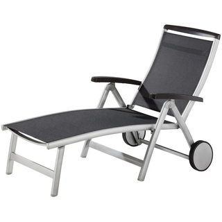 Sieger Gartenliege , Graphitfarben, Grau , Metall, Textil , 78x101x193 cm , Räder am Kopfende, stufenlos verstellbar , Gartenmöbel, Gartenliegen, Sonnenliegen