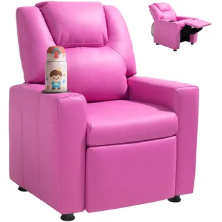 Vevor Liegestuhl Kindersessel mit Getränkehaltern, 101° bis 121° verstellbare Rückenlehne, Liegecouch aus PU-Leder mit Fußstütze, für Jungen Mädchen Kinder (Rosa) 41 kg belastbarer Relaxsessel