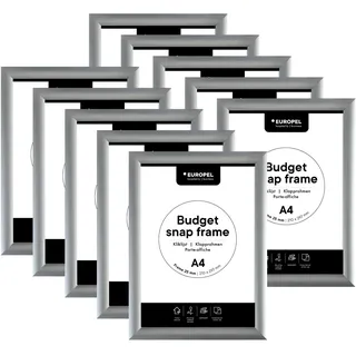 Klapprahmen A4 25mm Silber 10er Pack, Gehrungsecken 45°, Montageset | Profil 25×11mm, Gehrungsecken 45°, Blendschutzfolie PET, 10 Montagesets inklusive, nur Innenbereich