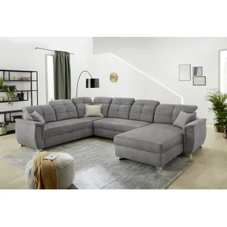 Jockenhöfer Gruppe Wohnlandschaft »Livorno U-Form« mit 7 individuell verstellbaren Kopfteilen, Bett- und Relaxfunktion, grau,