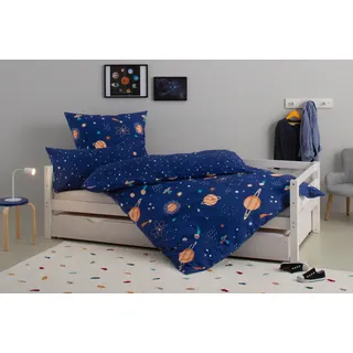 Kinderbettwäsche OTTO HOME "CUDDLEE", blau (weltall), B/L: 135cm x 200cm, 1 Stk., 1 Stk., Renforcé, B/L: 80cm x 80cm, 2 Stk., Renforcé, Obermaterial: 100% Baumwolle, Bettwäsche, Kinderbettwäsche, in vielen Designs: Dino,Einhorn,Weltraum,Baustelle,Herz,Trecker,Safari